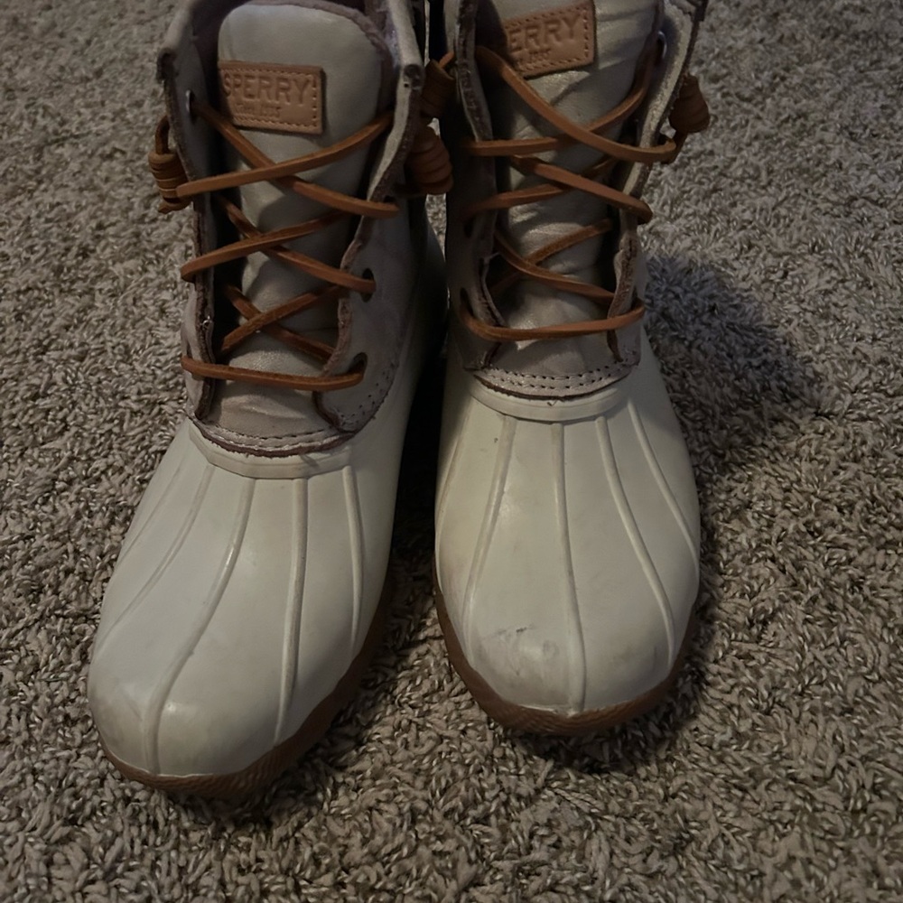 Sperry Cream and Brown Duck Boots